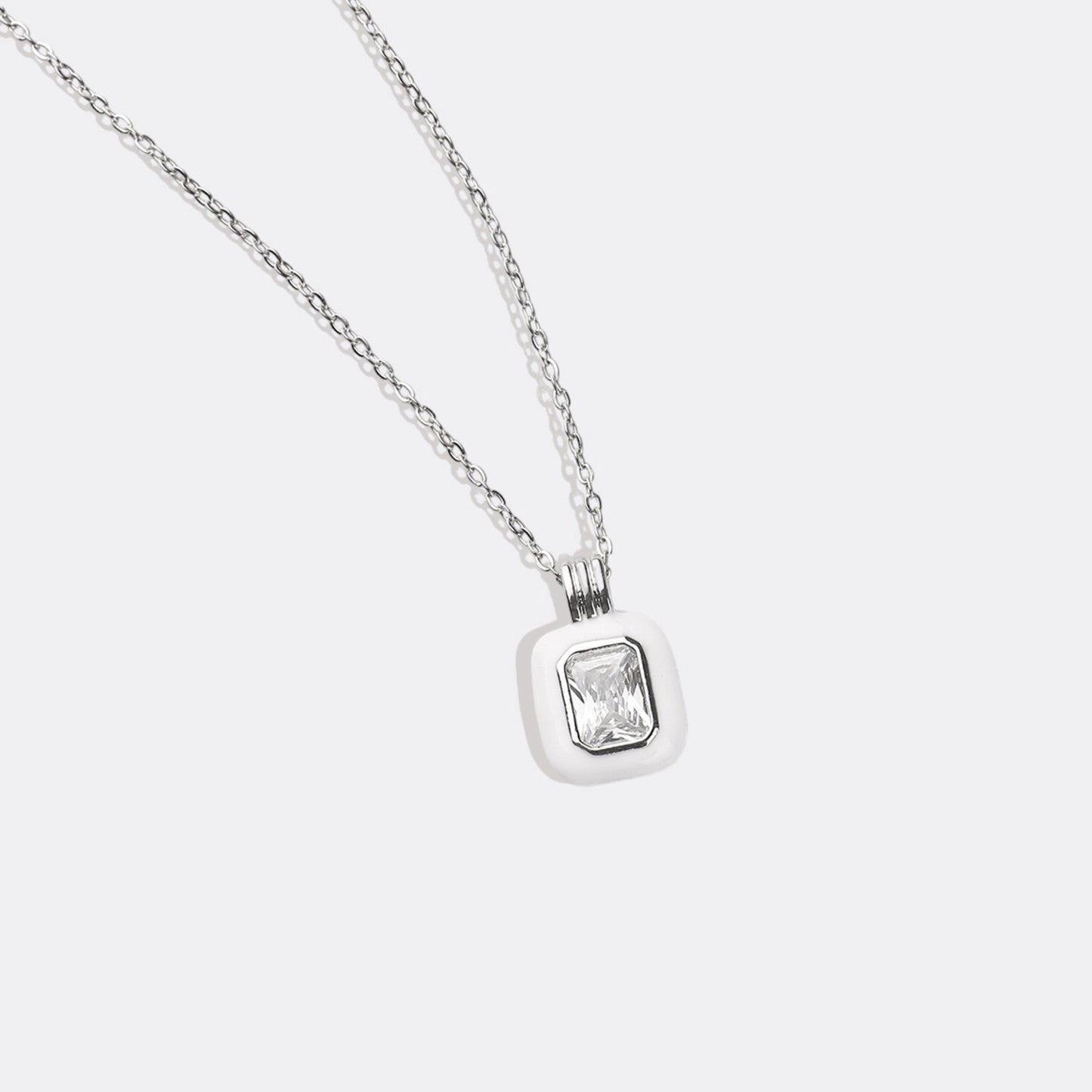 Emerald Cut Gemstone & Enamel Pendant Necklace