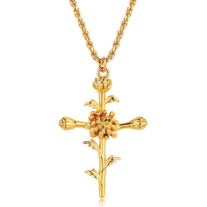 Floral Cross Pendant Necklace