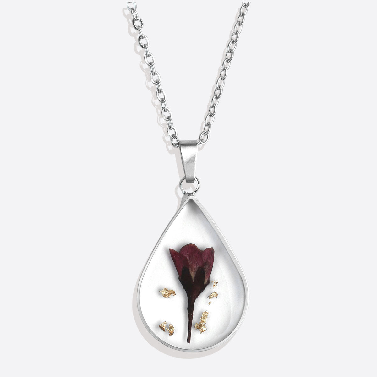 Pressed Birth Flower Droplet Necklace