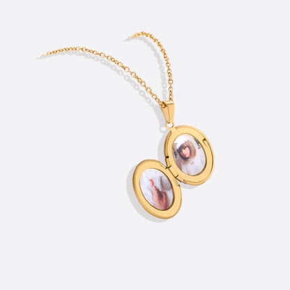 Engraved Oval Photo Locket Necklace