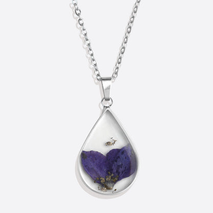 Pressed Birth Flower Droplet Necklace