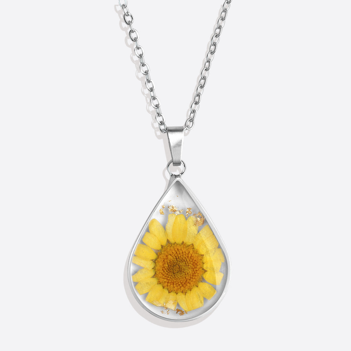 Pressed Birth Flower Droplet Necklace