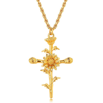 Floral Cross Pendant Necklace