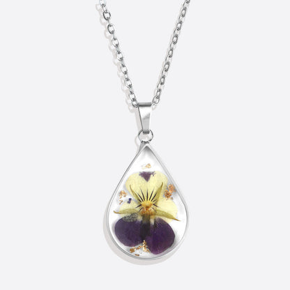 Pressed Birth Flower Droplet Necklace