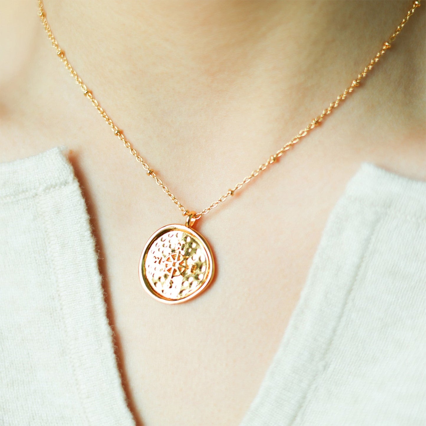 Stamped Compass Pendant Necklace