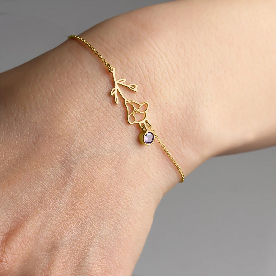 Dainty Birth Flower Bracelet with Birthstone Charm