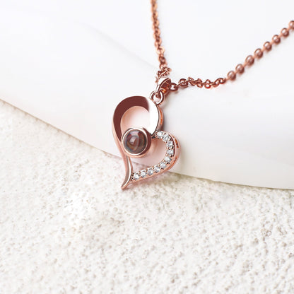 Half Pave Heart Photo Necklace