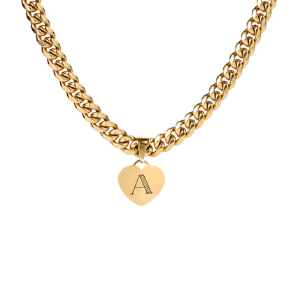 Initial Heart Curb Chain Necklace