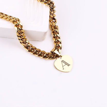 Initial Heart Curb Chain Necklace