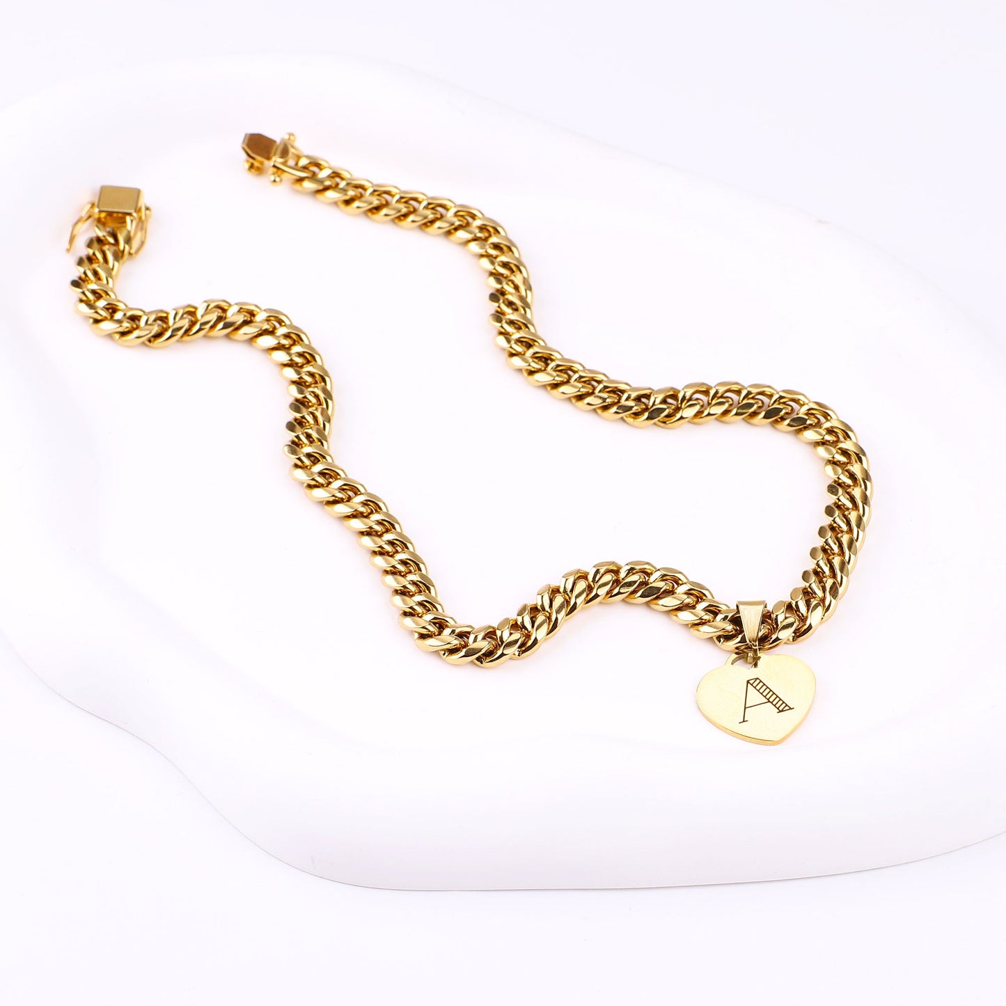 Initial Heart Curb Chain Necklace