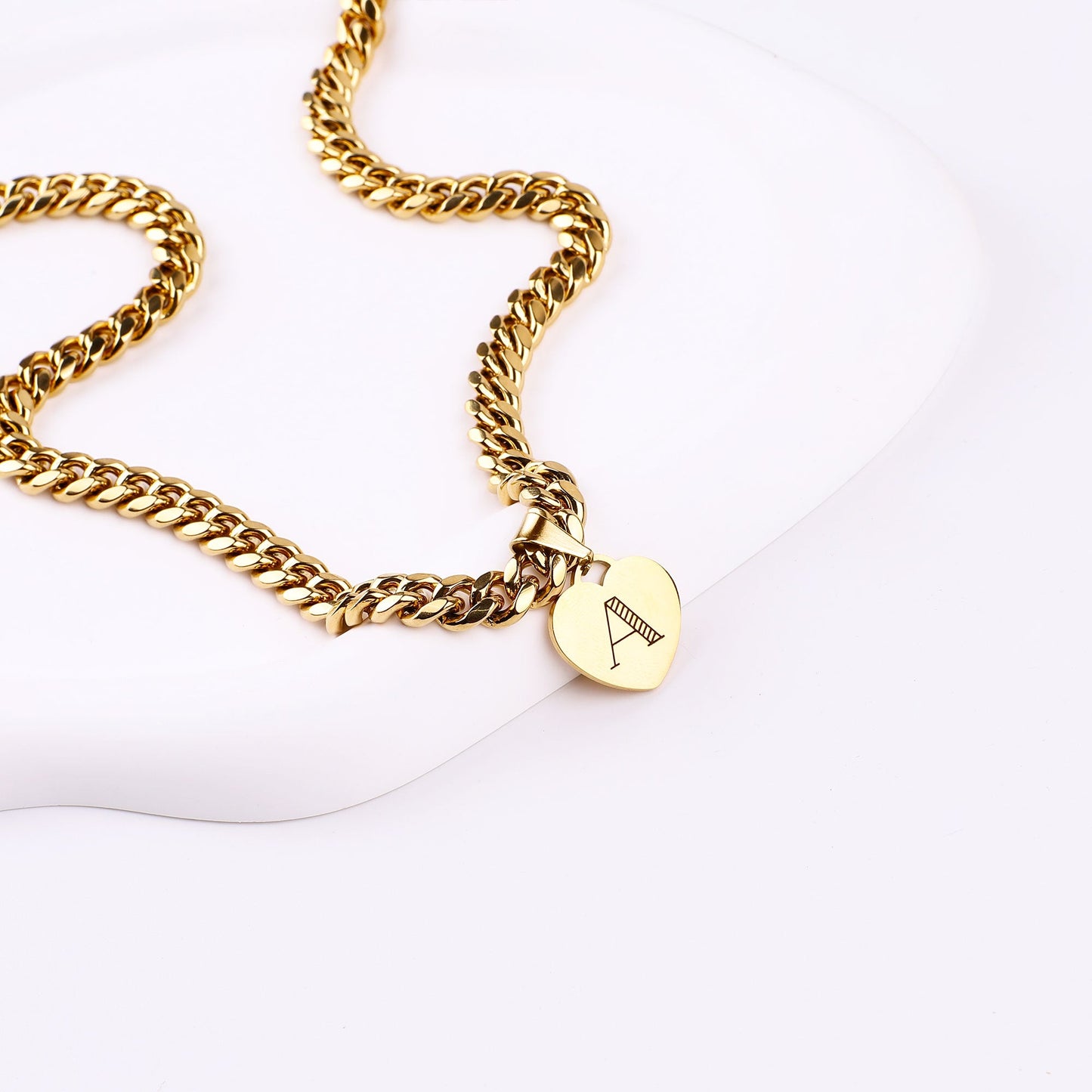 Initial Heart Curb Chain Necklace