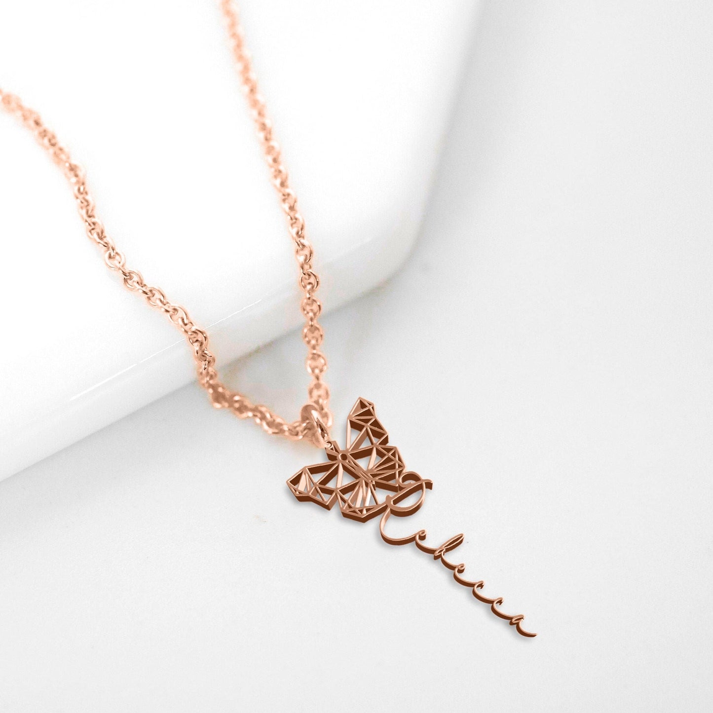 Geometric Butterfly Name Necklace