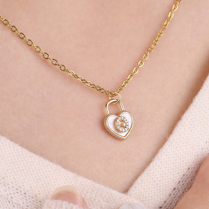 Pave Initial Padlock Heart Necklace