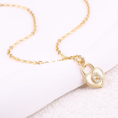 Pave Initial Padlock Heart Necklace