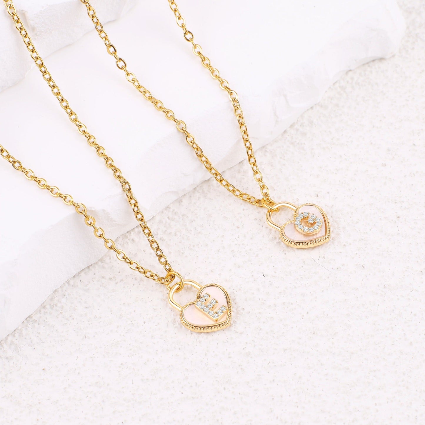 Pave Initial Padlock Heart Necklace