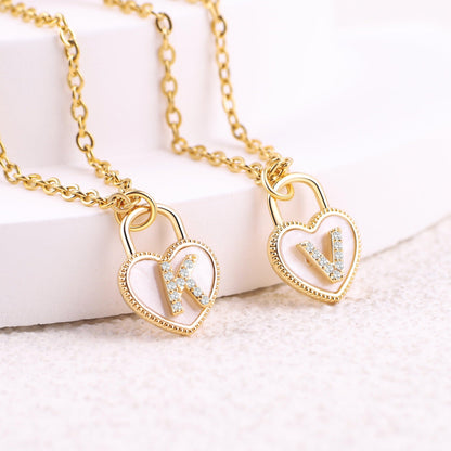 Pave Initial Padlock Heart Necklace