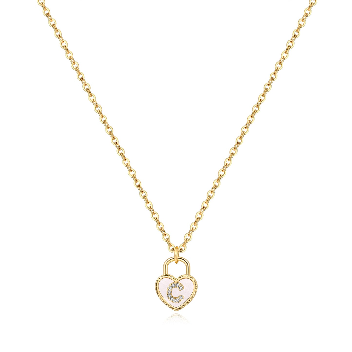 Pave Initial Padlock Heart Necklace