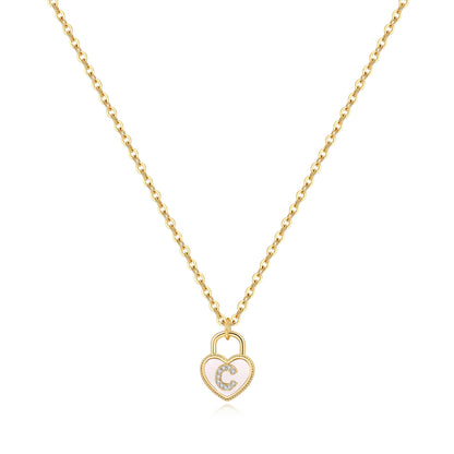 Pave Initial Padlock Heart Necklace