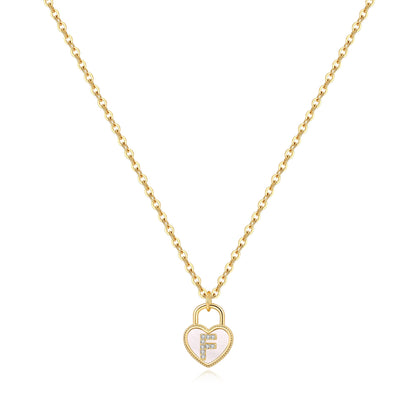 Pave Initial Padlock Heart Necklace