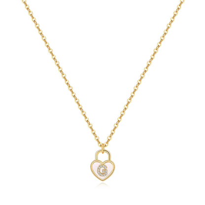 Pave Initial Padlock Heart Necklace