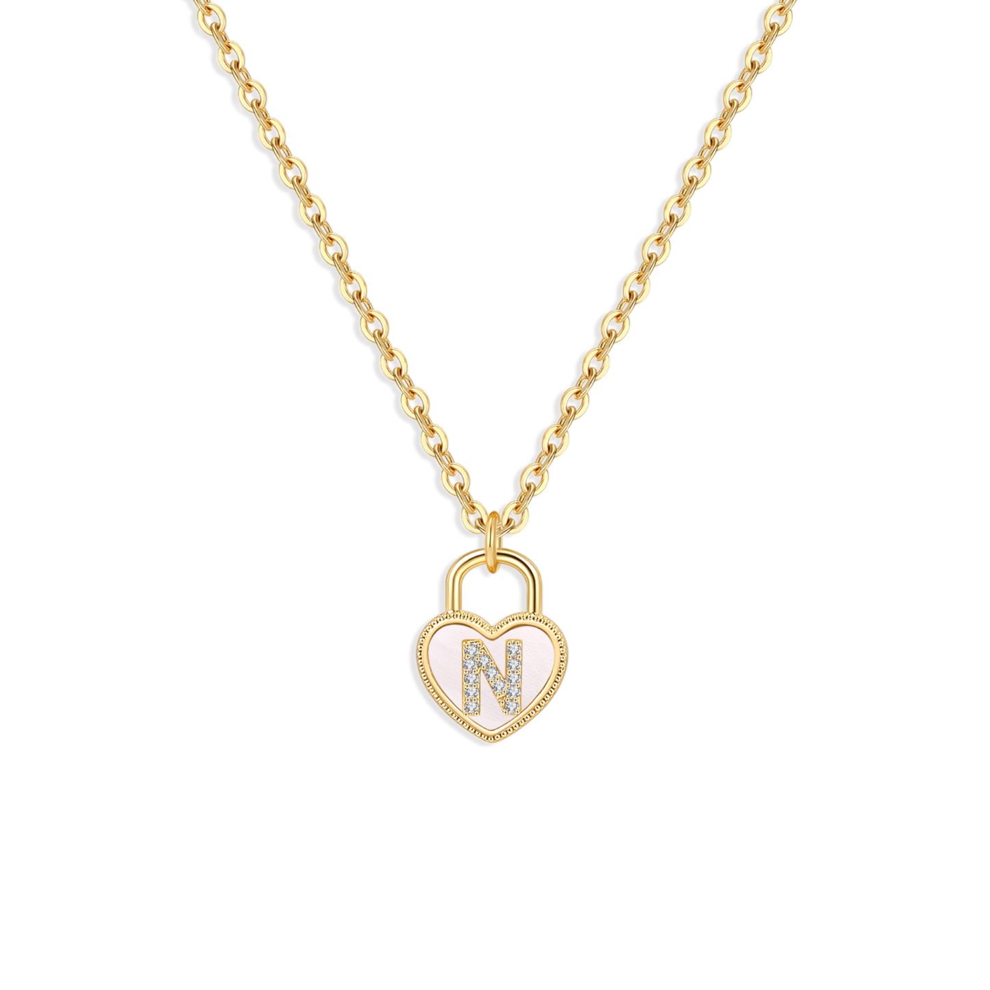 Pave Initial Padlock Heart Necklace