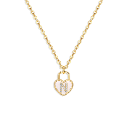 Pave Initial Padlock Heart Necklace