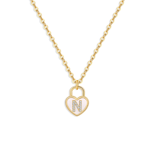 Pave Initial Padlock Heart Necklace