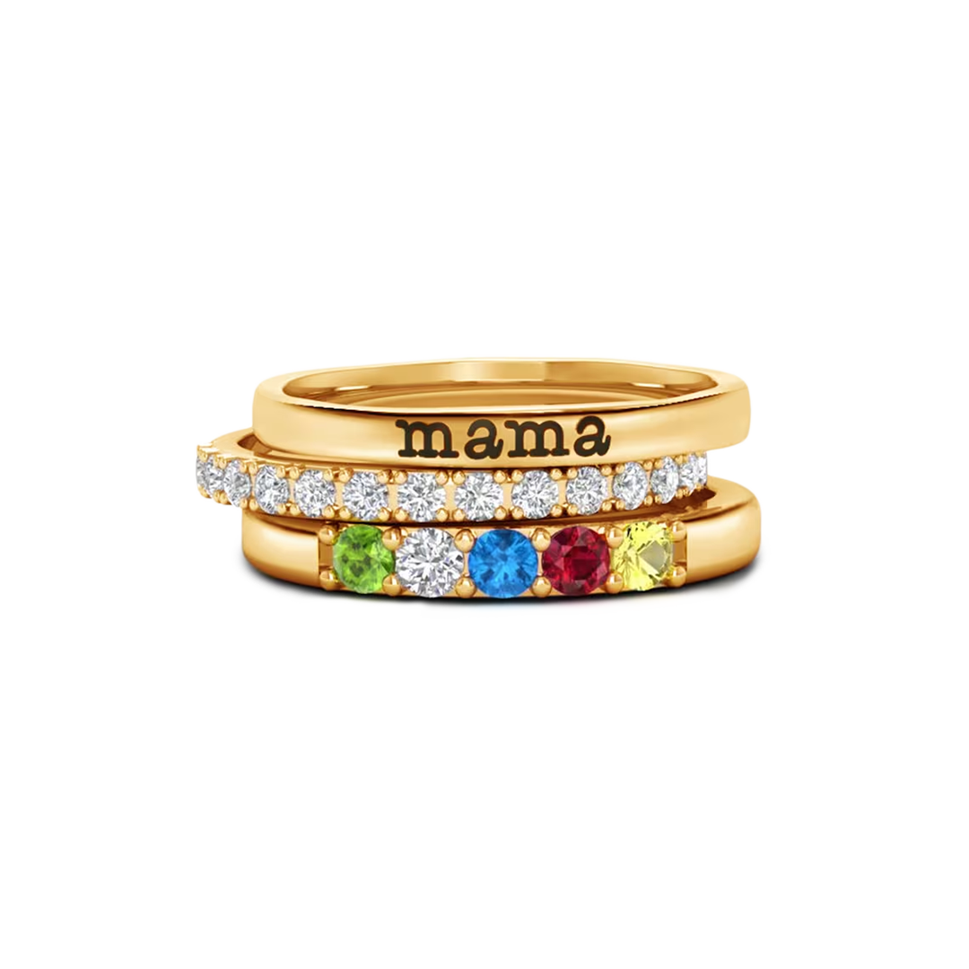 Personalized Birthstones Stacking Name Rings