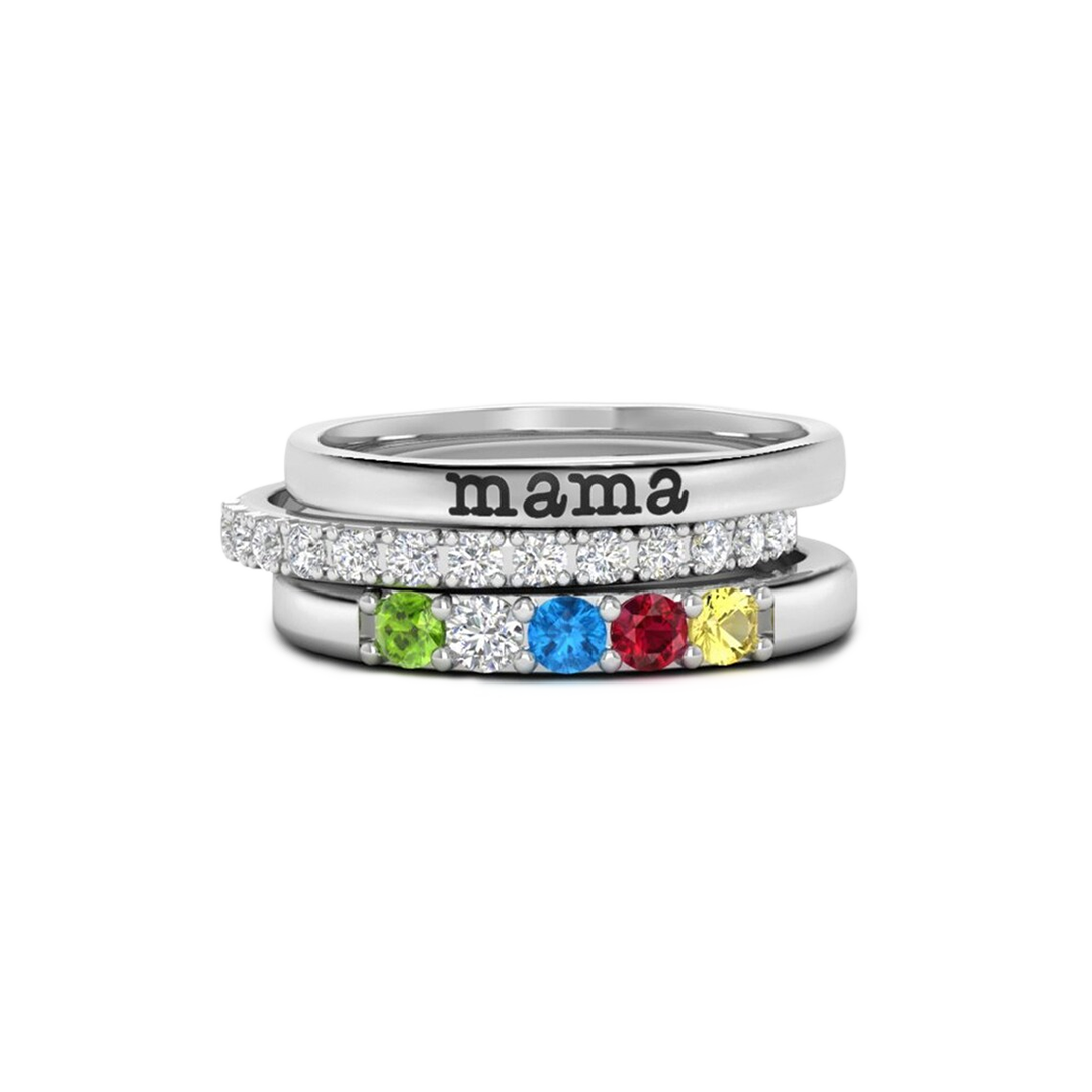 Personalized Birthstones Stacking Name Rings