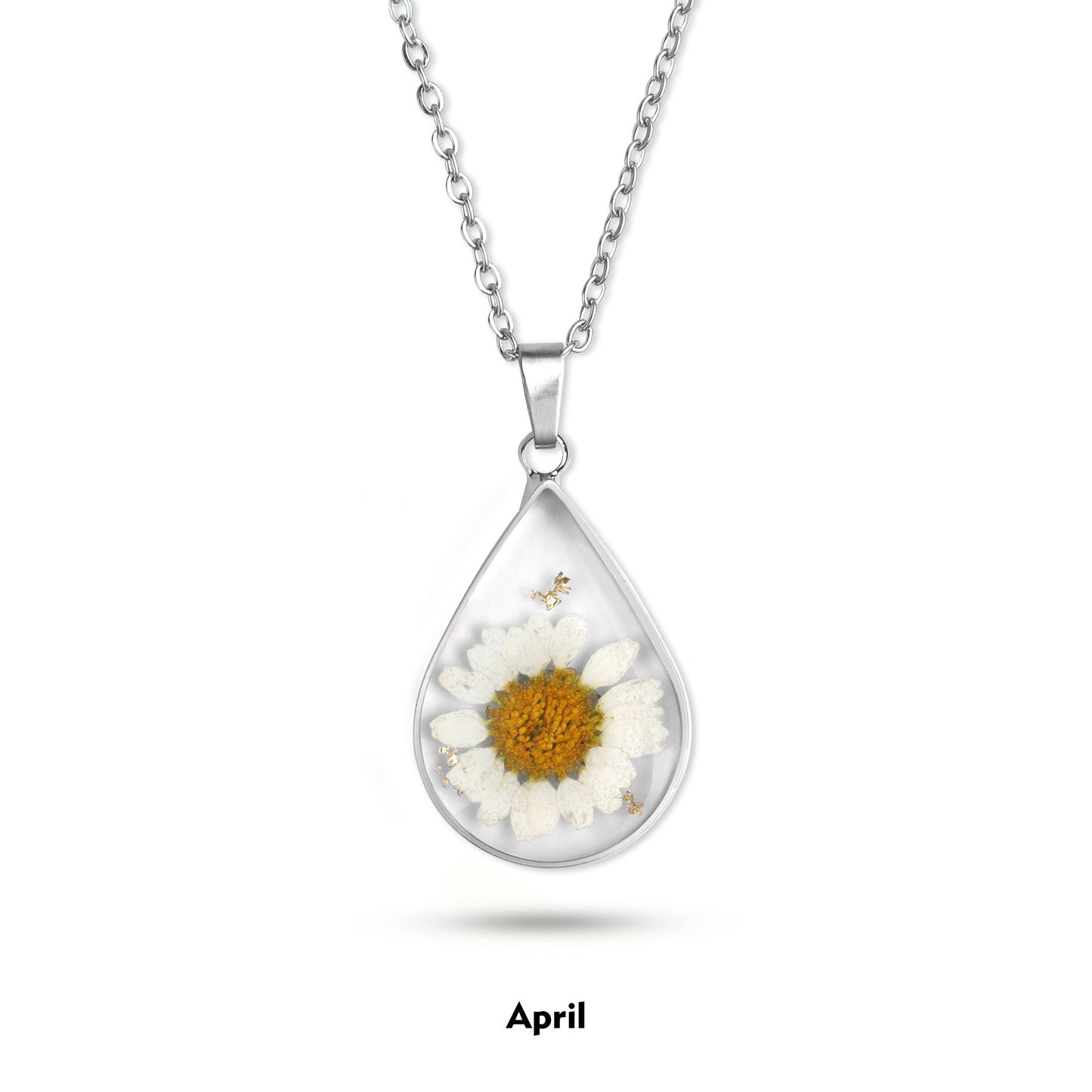 Pressed Birth Flower Droplet Necklace