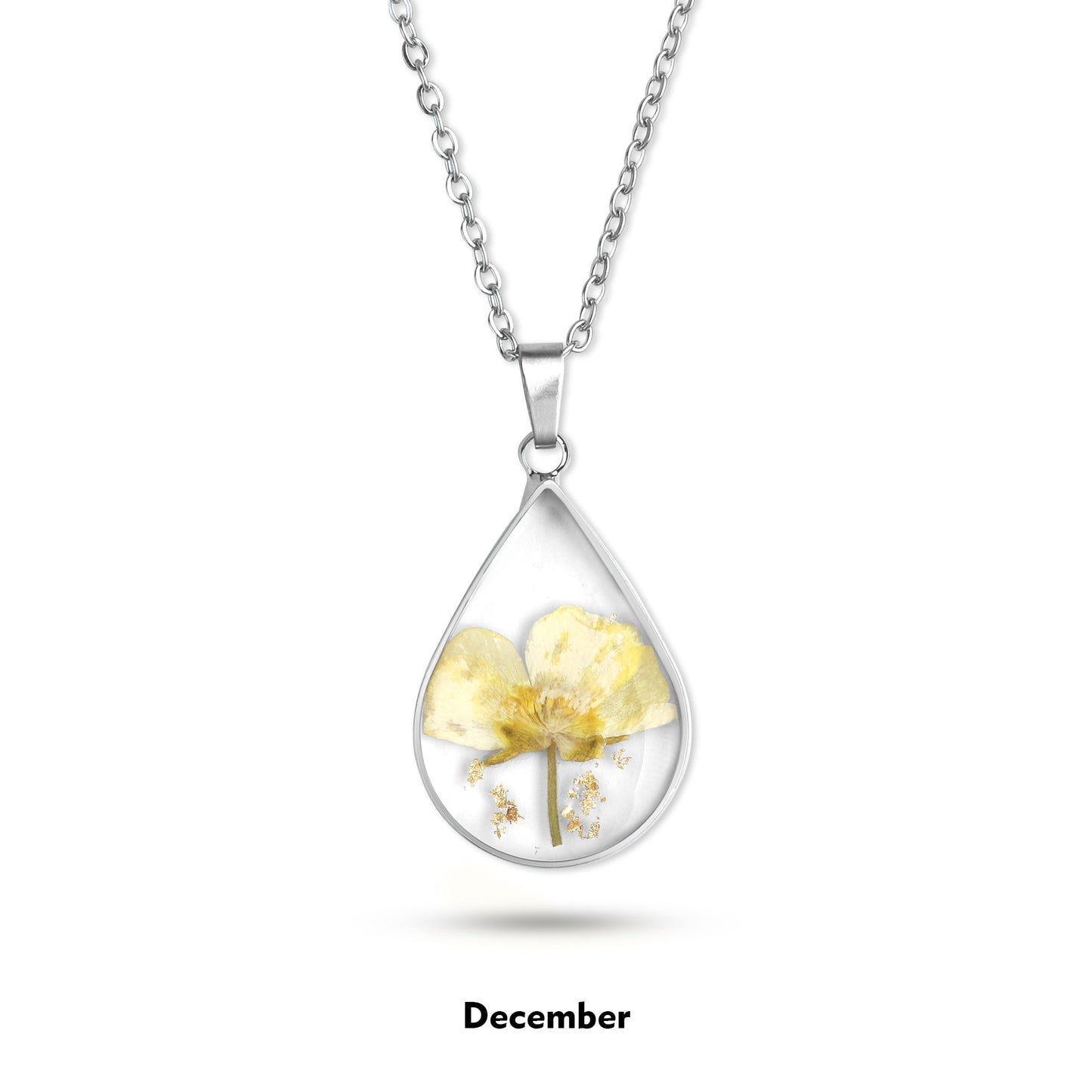 Pressed Birth Flower Droplet Necklace