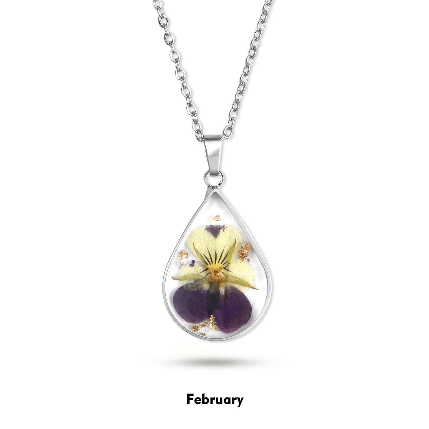 Pressed Birth Flower Droplet Necklace