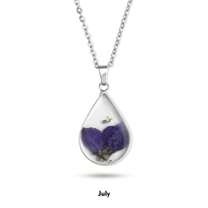 Pressed Birth Flower Droplet Necklace