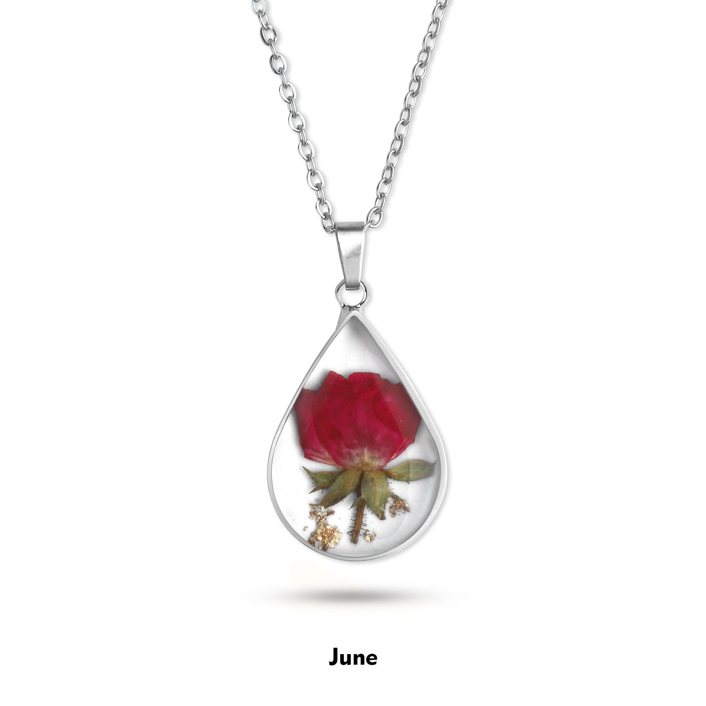 Pressed Birth Flower Droplet Necklace