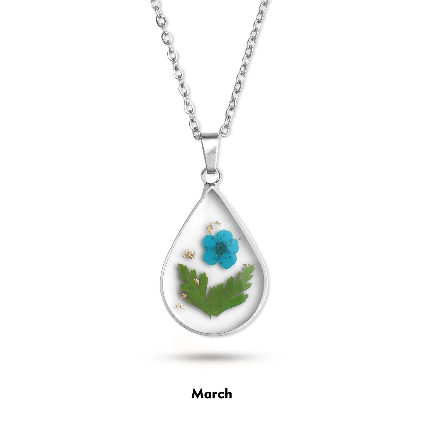 Pressed Birth Flower Droplet Necklace