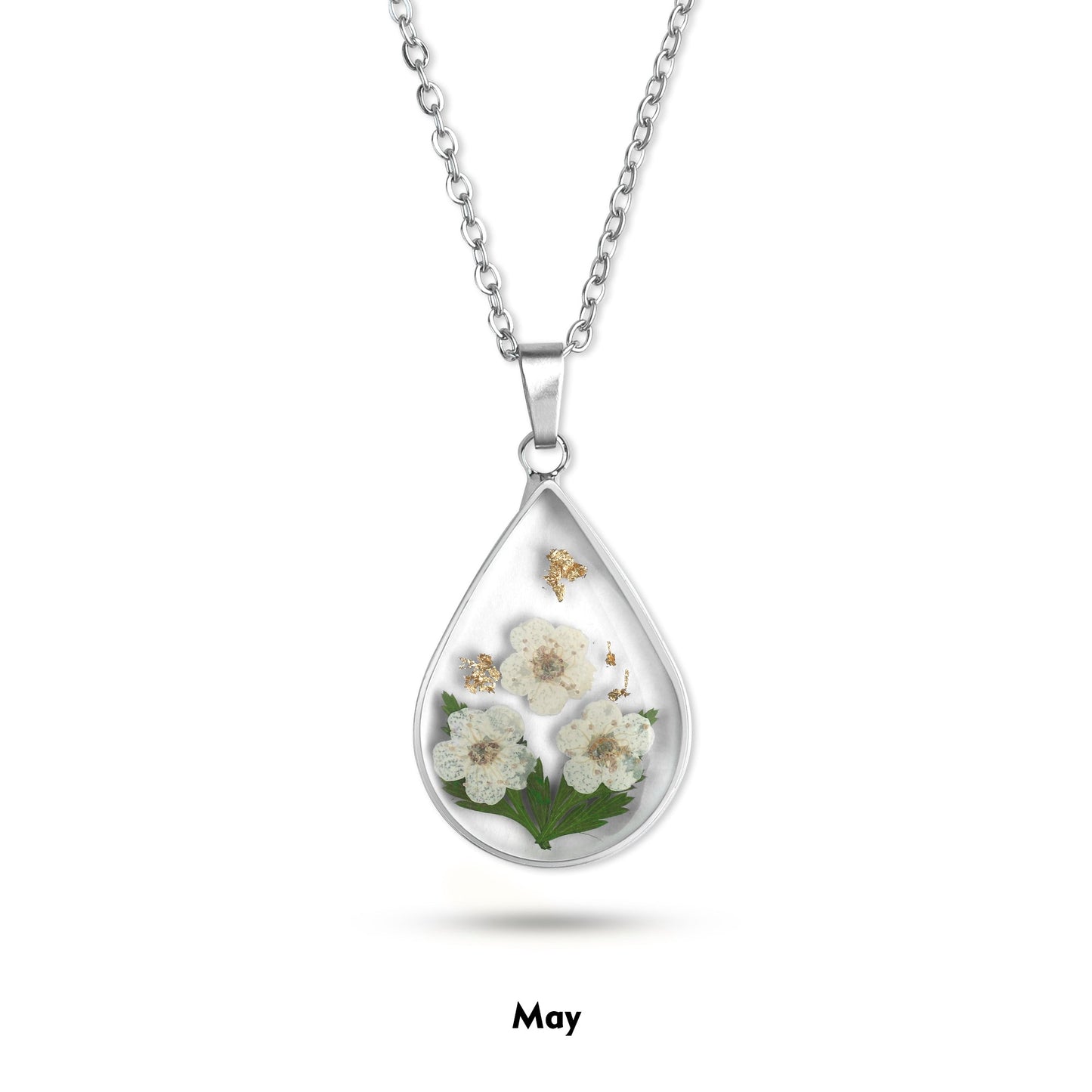 Pressed Birth Flower Droplet Necklace