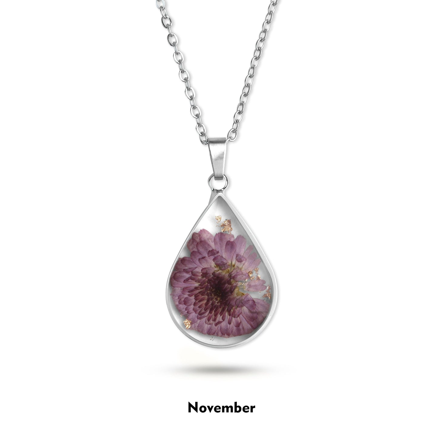 Pressed Birth Flower Droplet Necklace