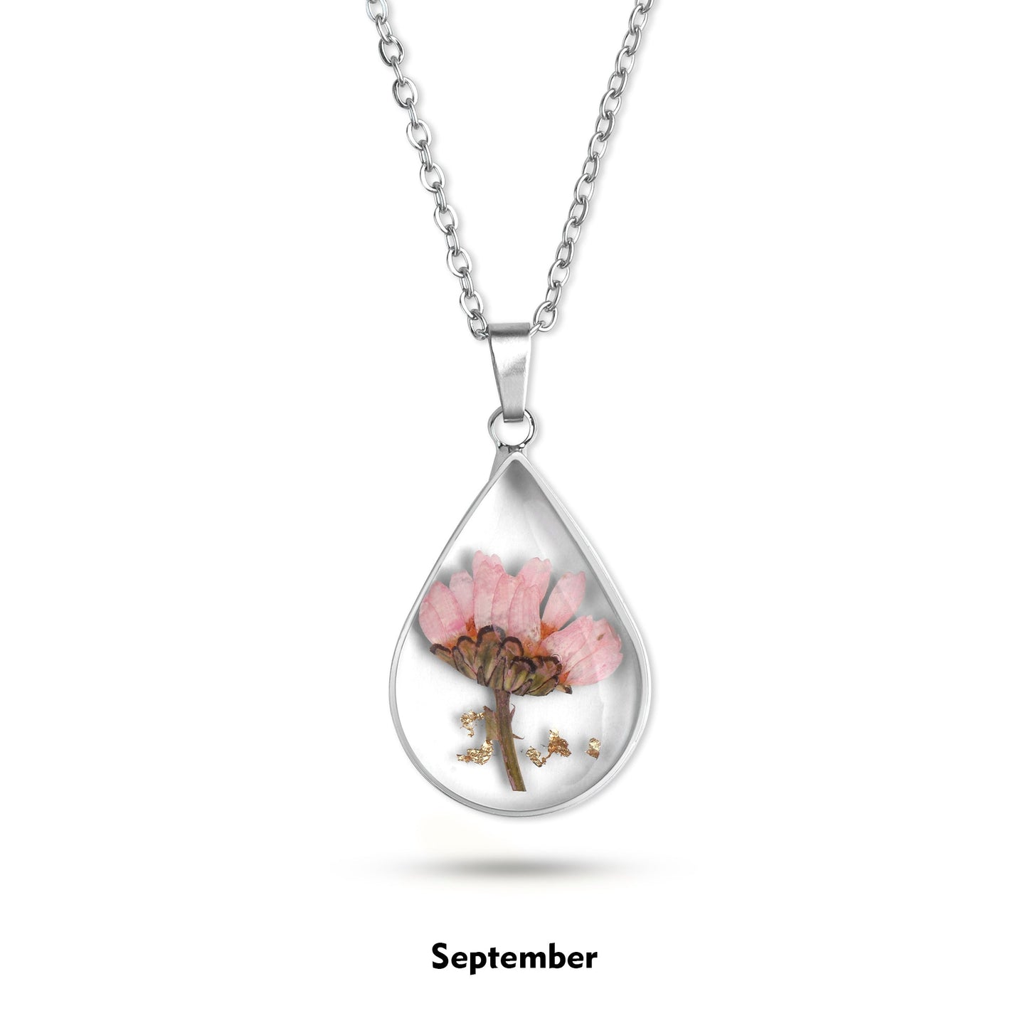 Pressed Birth Flower Droplet Necklace