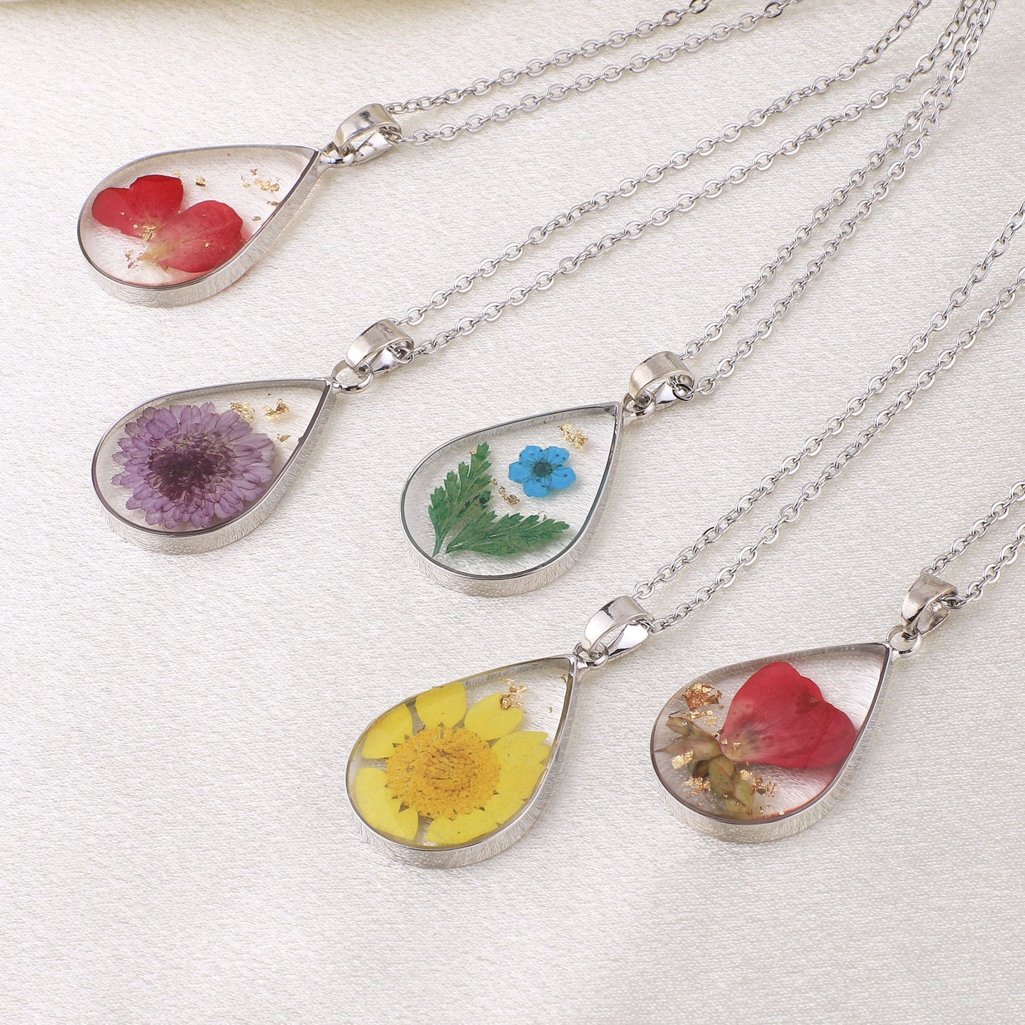 Pressed Birth Flower Droplet Necklace