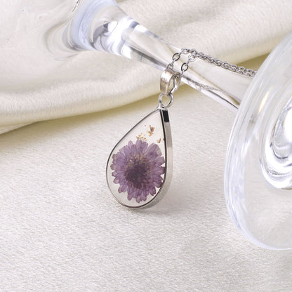 Pressed Birth Flower Droplet Necklace