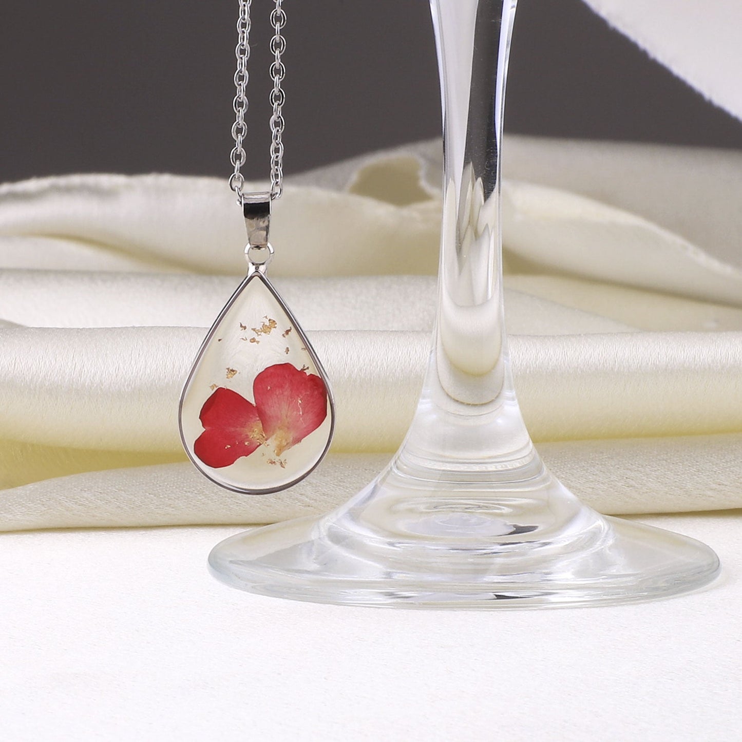 Pressed Birth Flower Droplet Necklace