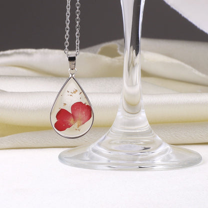 Pressed Birth Flower Droplet Necklace