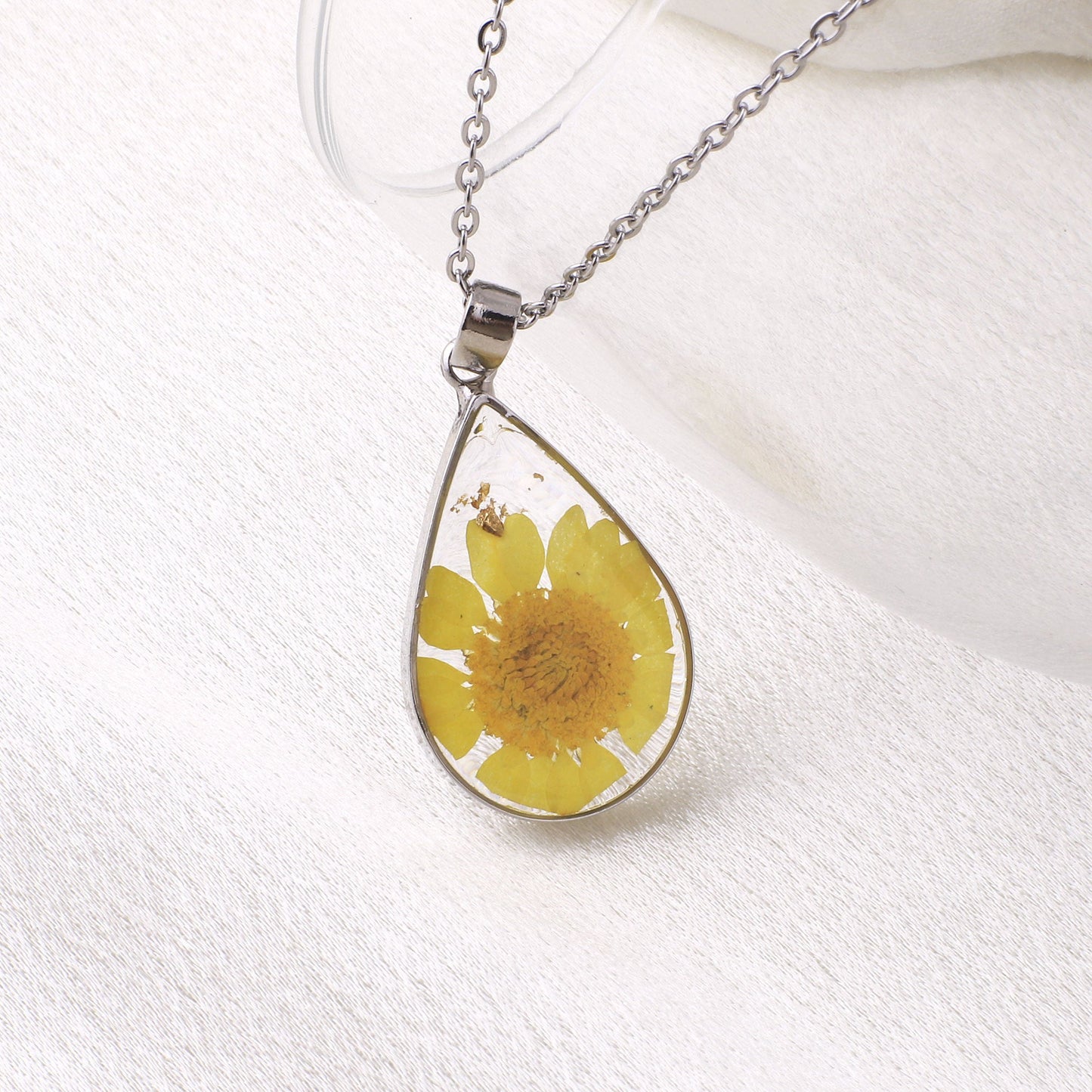 Pressed Birth Flower Droplet Necklace