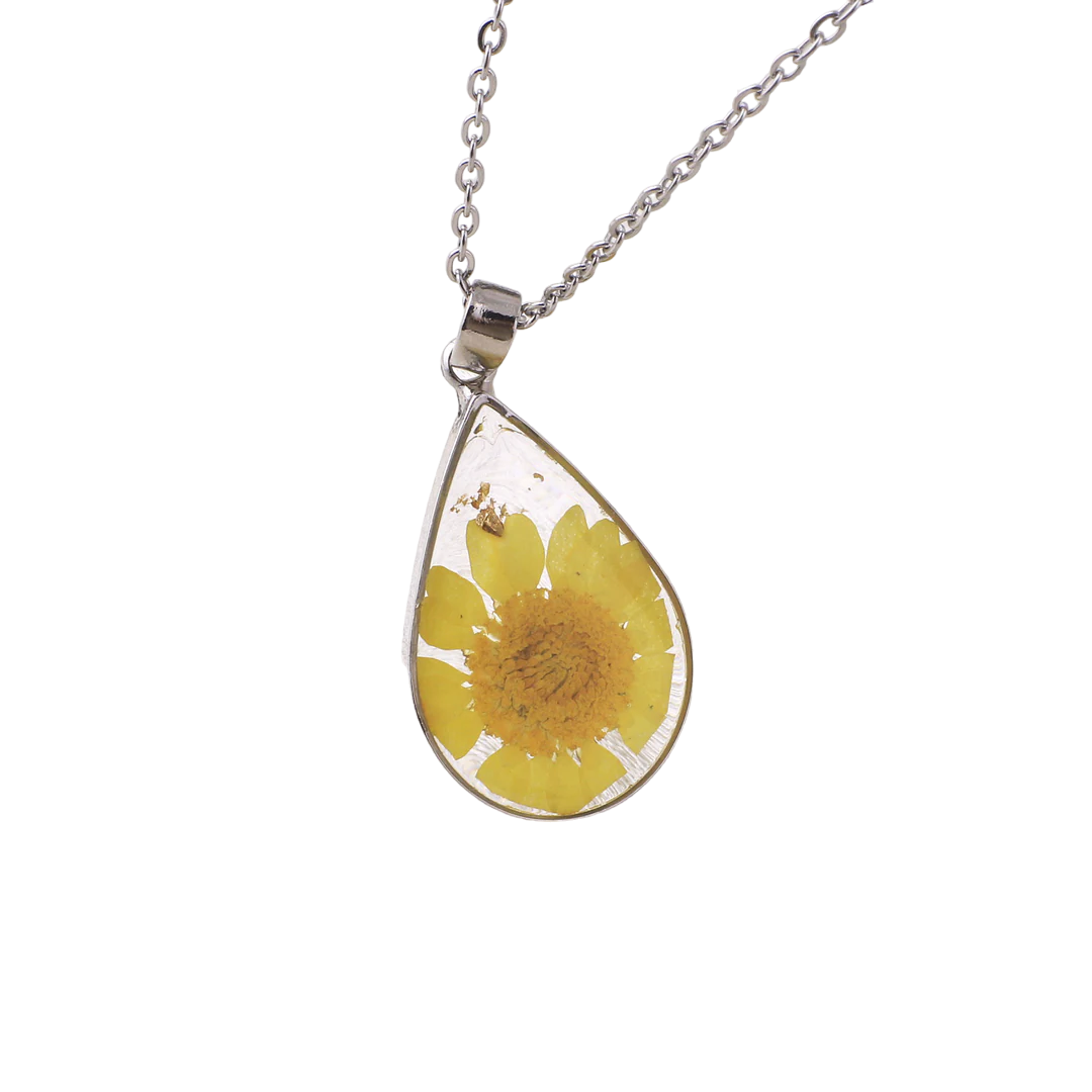 Pressed Birth Flower Droplet Necklace