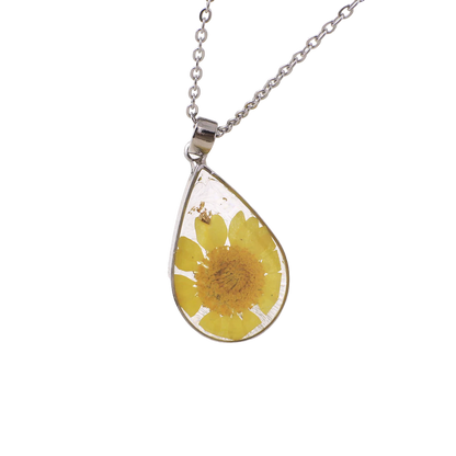 Pressed Birth Flower Droplet Necklace