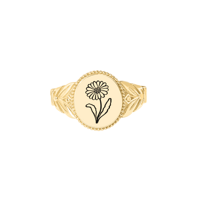 Birth Flower Signet Ring