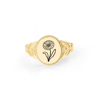 Birth Flower Signet Ring