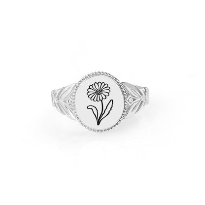 Birth Flower Signet Ring