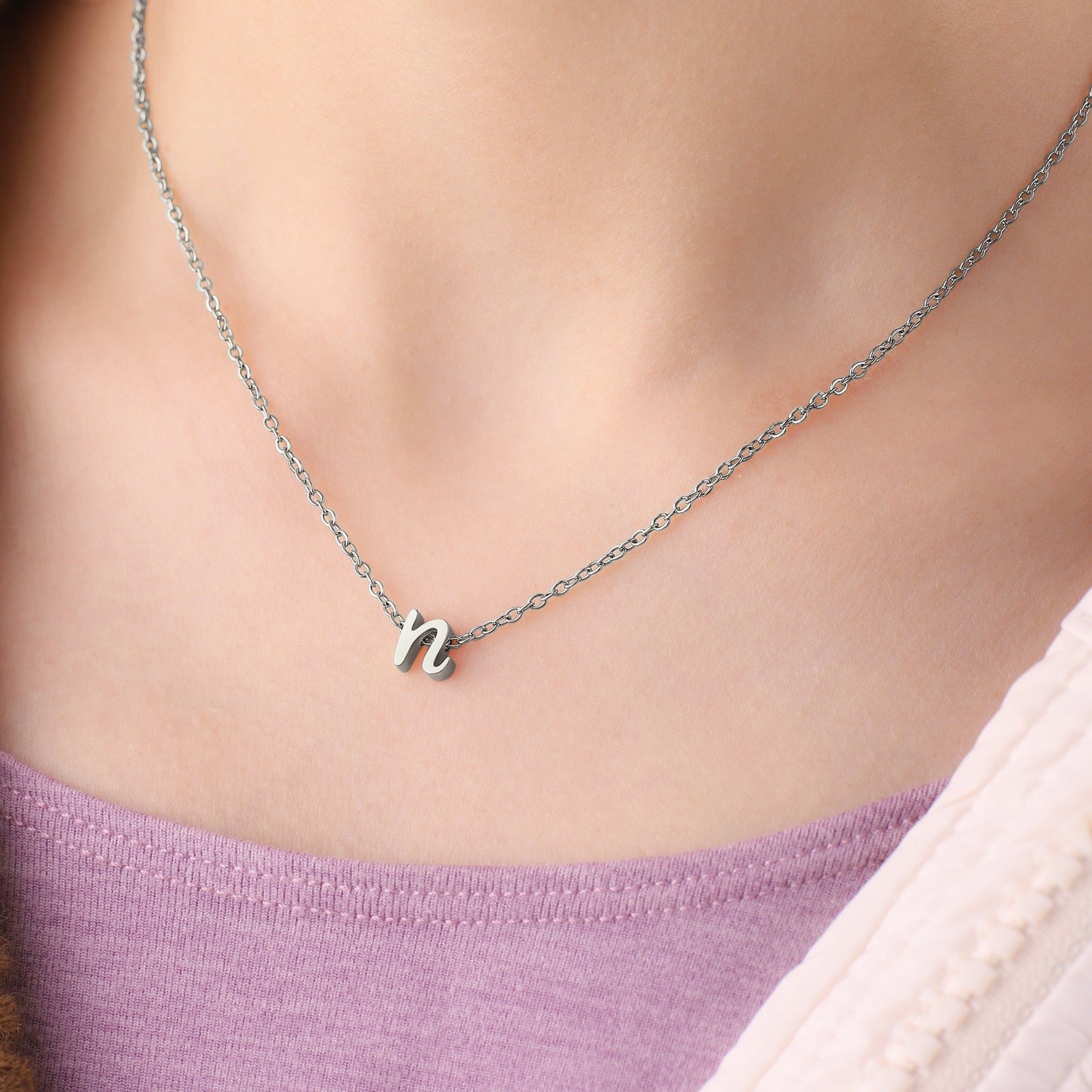 Tiny Initial Script Necklace